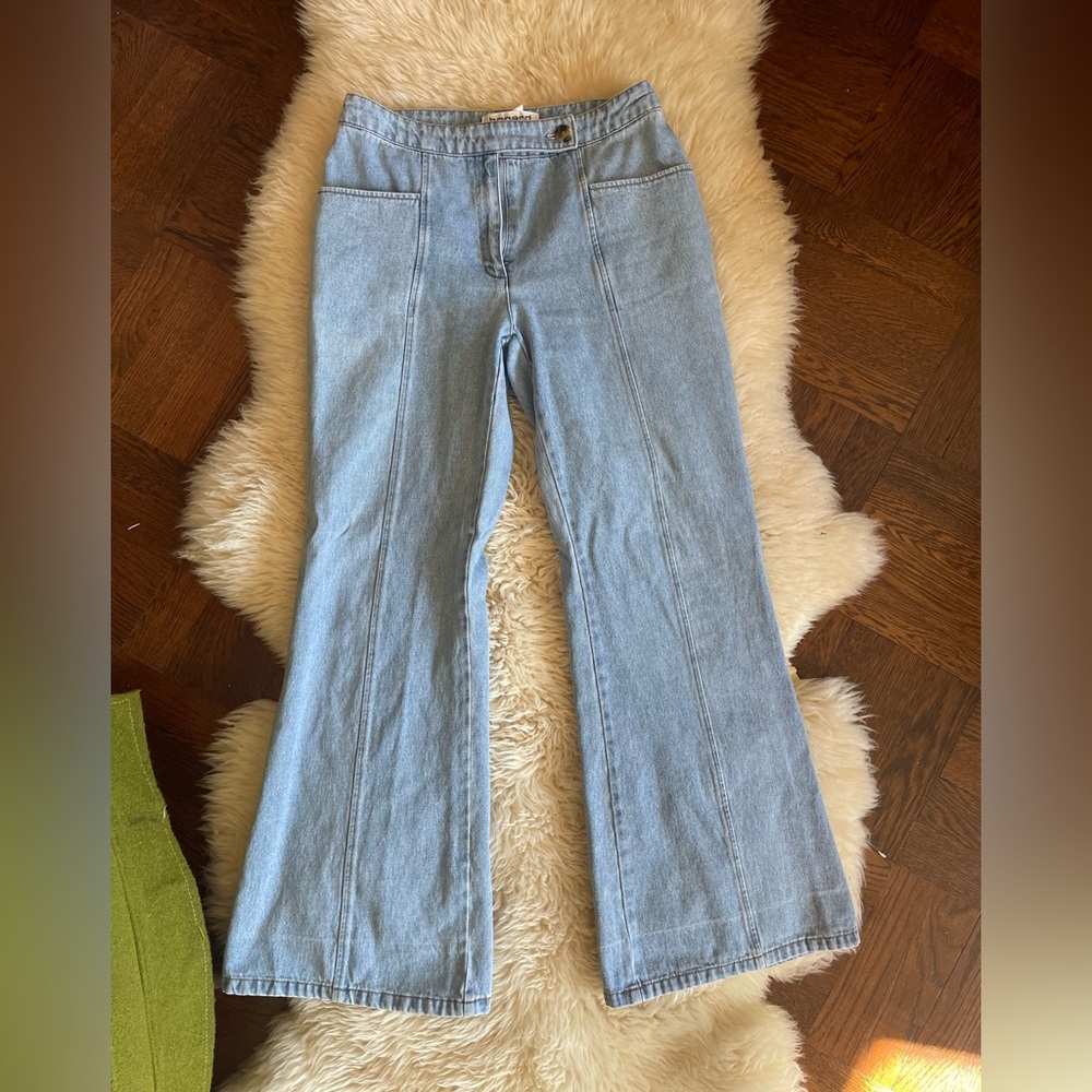 Y2K wide leg flare jeans light wash all cotton denim bare back yoke - Picture 8 of 8